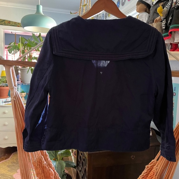 Laura Ashley Cropped Navy Sailor Jacket Size 14 Cotton/Linen - Picture 2 of 12